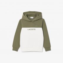 Sweatshirt à capuche enfant Lacoste en molleton coton biologique - Couleur : Vert Kaki / Blanc