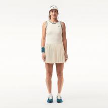 Lacoste - Robe Tennis Ultra-Dry stretch avec shorty séparé - Couleur : Blanc / Bleu