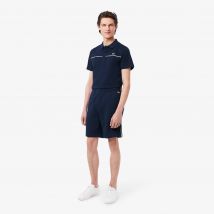 Lacoste - Short molleton de coton liserés griffés - Couleur : Bleu Nuit