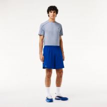Short à carreaux homme Lacoste Sport en mesh extensible - Couleur : Bleu Marine