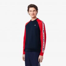 Lacoste - Sweatshirt Tennis color-block bandes - Couleur : Bleu Marine / Rouge