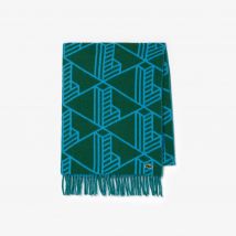 Lacoste - Écharpe en laine jacquard monogramme - Couleur : Vert / Bleu