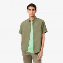 Lacoste - Chemise manches courtes en lin - Couleur : Vert Kaki