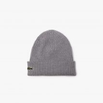 Lacoste - Bonnet en laine peignée côtelée - Couleur : Gris Chine