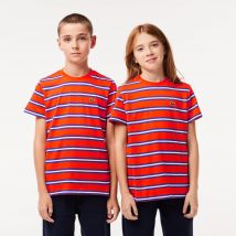 T-shirt enfant Lacoste avec imprimé rayé en jersey de coton - Couleur : Orange / Violet / Blanc