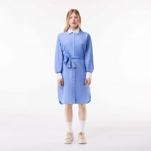 Lacoste - Robe rayée manches longues en popeline de coton - Couleur : Bleu / Blanc