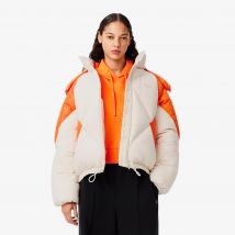 Lacoste - Doudoune courte oversize à capuche - Couleur : Blanc / Orange