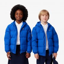 Lacoste - Doudoune à capuche crocodiles brodés - Couleur : Bleu Lazuli