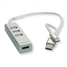 ROLINE 14.02.5037 hub de interfaz USB 2.0 480 Mbit/s Plata, Blanco - Nuevo