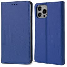 Moozy Étui à rabat pour iPhone 14 Pro, bleu foncé – Étui portefeuille à rabat magnétique intelligent avec porte-cartes et support, emplacements pour 