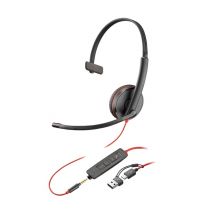 Poly Auriculares monoaurales Blackwire 3215 USB-C + Conector de 3,5 mm + Adaptador USB-C/A - Nuevo