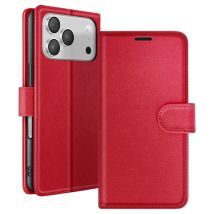 Étui Portefeuille pour iPhone 17 Pro avec Support et Languette Magnétique Rouge