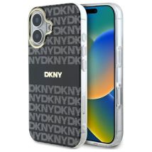 Étui DKNY pour iPhone 16 6.1 noir étui rigide Repeat Texture Pattern With Stripe