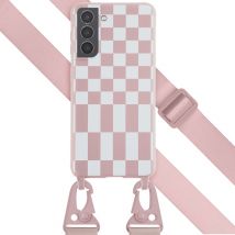 Selencia ?Coque design en silicone avec cordon amovible pour Samsung Galaxy S21 - Irregular Check Sand Pink