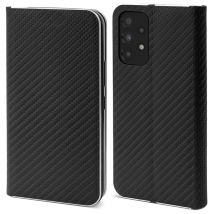 Moozy Étui Portefeuille pour Samsung A33 5G, Noir Carbone - Étui à Rabat avec Bordure Métallique, Fermeture Magnétique, Flip Cover avec Porte-Cartes 