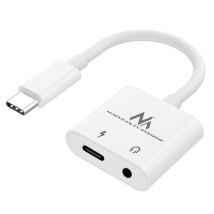 Adaptador Maclean Energy Maclean de USB tipo C a conector macho/hembra de 3,5 mm y USB tipo C de 30 W (blanco) - Nuevo