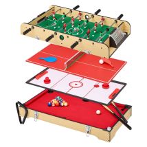 Table multi jeux 4 en 1 - Babyfoot barres télescopiques - Billard - Ping Pong - Hockey