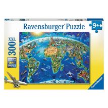 Puzzle XXL 300 piezas - Mapa de los monumentos del mundo para niños - Nuevo