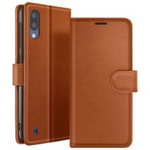 Zanaé Funda tipo cartera para Galaxy M10 con función de soporte y lengüeta magnética Marrón - Nuevo