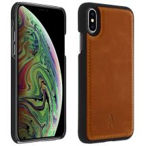 Carcasa protectora iPhone X / XS rígida de piel auténtica Akashi – Camel - Nuevo
