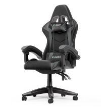 Chaise de jeu inclinable à haut dossier en cuir PU avec appui-tête et support lombaire - Noir