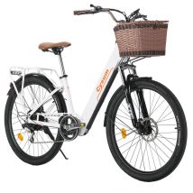 Bicicleta eléctrica CYSUM Cityrun con cesta delantera, motor de 250 W y batería de 36 V y 10 Ah - Blanca - Nuevo