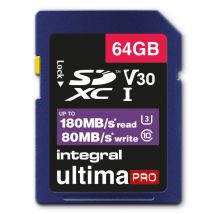 Integral INSDX64G-180V30 64GB SD CARD SDXC UHS-1 U3 CL10 V30 UP TO 180MBS READ 80MBS WRITE 64 Go UHS-I