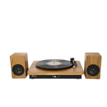 Giradischi Halterrego con 2 altoparlanti esterni, RMS 2*5W, RCA OUT, BT IN, adattatore incluso, finitura laccata nera/legno - Nuovo