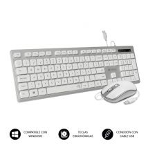 SUBBLIM Teclado Ergonómico y ratón con cable USB Plano Silencioso Plateado/Blanco Ergo - Nuevo