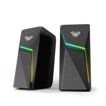 Aula N-521 Son Puissant PC / Notebook 2.0 Enceintes Stéréo 10W 3.5mm + USB RGB + Télécommande Noir