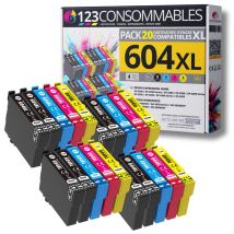 123CONSOMMABLES - 604XL - Pack 20 Cartouches Encre Compatible avec Epson 604 XL pour Epson XP 2200 X