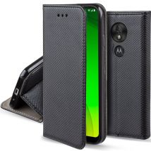 Moozy Case Flip Cover para Motorola Moto G7 Power, Negro - Funda Flip Cover Magnética Inteligente con Soporte y Tarjetero - Nuevo