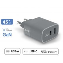 Chargeur USB A + USB C 45W (30+12W) Power Delivery GaN Gris + Garantie à vie Force Power