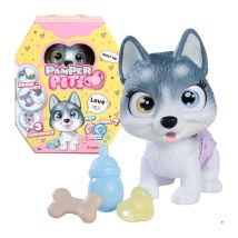 Smoby - Pamper Petz - Husky en adopción - 4 accesorios - Articulado - Bebe y mea - Certificado de adopción - A partir de 3 años - Nuevo