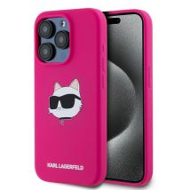 Funda Karl Lagerfeld para iPhone 15 Pro 6.1 Funda rígida rosa Silicona Choupette Head MagSafe - Nuevo