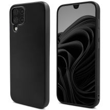 Mode de vie Moozy. Coque conçue pour Samsung A12, noir – Coque légère en silicone liquide avec finition mate et doublure en microfibre douce, coque en