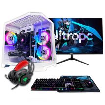 PC Gaming completo Nitropc Pack Silver - AMD Ryzen 5 5500, RTX 3050 6GB, RAM 16GB, M.2 1TB, Windows 11, WiFi, Blanco - Monitor 24 FullHD + accesorios 