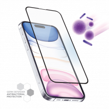 Protector de pantalla de cristal templado antibacteriano con bordes curvados para Apple iPhone 15 Pro, Negro - Nuevo
