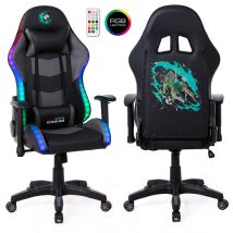 Fauteuil gaming Amstrad ELITE-LED-SOCCER - Noir et gris - Eclairage LED 576 effets - Télécommande - Accoudoir 2D