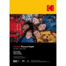 KODAK - 50 feuilles de papier photo 180g/m², brillant, Format A4 (21x29,7cm), Impression Jet d'encre - 9891264