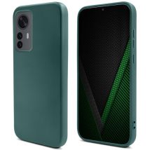 Moozy Lifestyle. Coque en silicone pour Xiaomi 12 Pro, vert foncé - Housse légère en silicone liquide avec finition mate et doublure en microfibre 