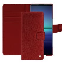 Funda de piel Sony Xperia 1 V - Solapa billetera - Rojo - Piel granulada - Nuevo