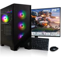 Gaming PC / Ordinateur complet - AMD Ryzen 7 5700G - Radeon Vega 8 - 16 GO RAM DDR4 | PC Gamer avec Clavier & Souris + Ecran Full HD 25 (1920x1080) - 