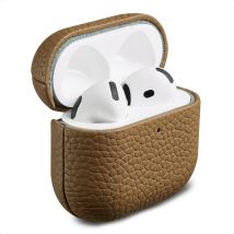 Accezz Coque en Cuir véritable pour Apple AirPods 4 - Taupe