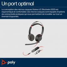 POLY Blackwire 5220 cuffie stereo USB-C + connessione da 3,5 mm + adattatore USB-C/A - Nuovo