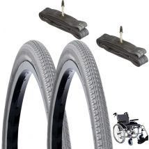 2 pneus pour fauteuil roulant 24x1 3/8 Gris / 2 chambres à air 24x 1 3/8 FV (Fina-Presta valve) / Pneus et chambres à air pour handicapés 24x 1 3/8(37