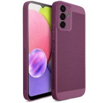 Moozy VentiGuard Coque de téléphone pour Samsung A14, Violet – Housse respirante avec motif perforé pour la circulation de l'air, ventilation, coque 