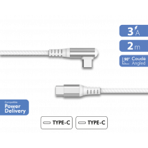 Force Power Cable de carga y sincronización reforzado USB-C a USB-C 60W 3A en ángulo 2m Blanco - Nuevo