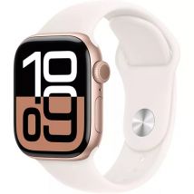 Apple Watch Series 10 (2024) GPS + Cellular, Boitier Or Rose de 46mm avec bracelet Caoutchouc S/M, Blanc