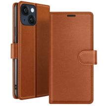 Étui Portefeuille pour iPhone 14 Plus Support et Languette Magnétique Marron